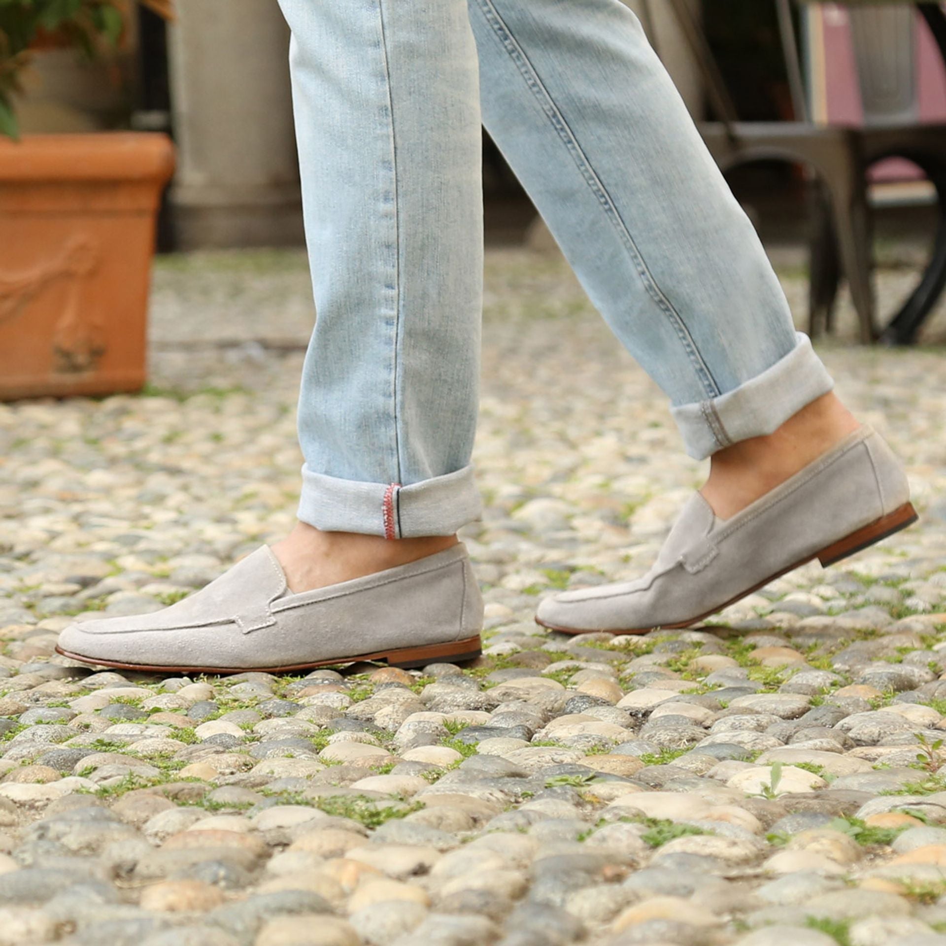 Uomo indossa mocassini uomo eleganti camoscio blu Duca di Morrone