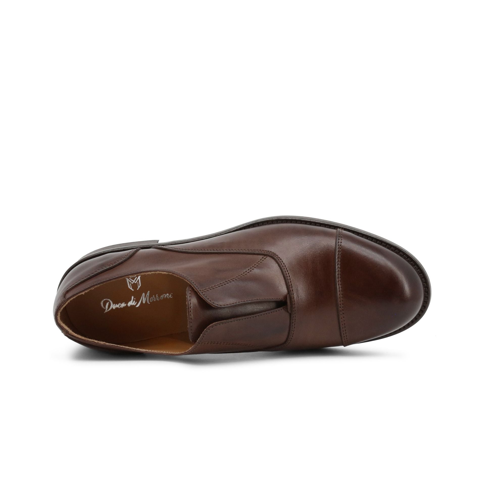 Scarpe eleganti uomo senza lacci pelle marrone scuro Duca di Morrone vista da alto