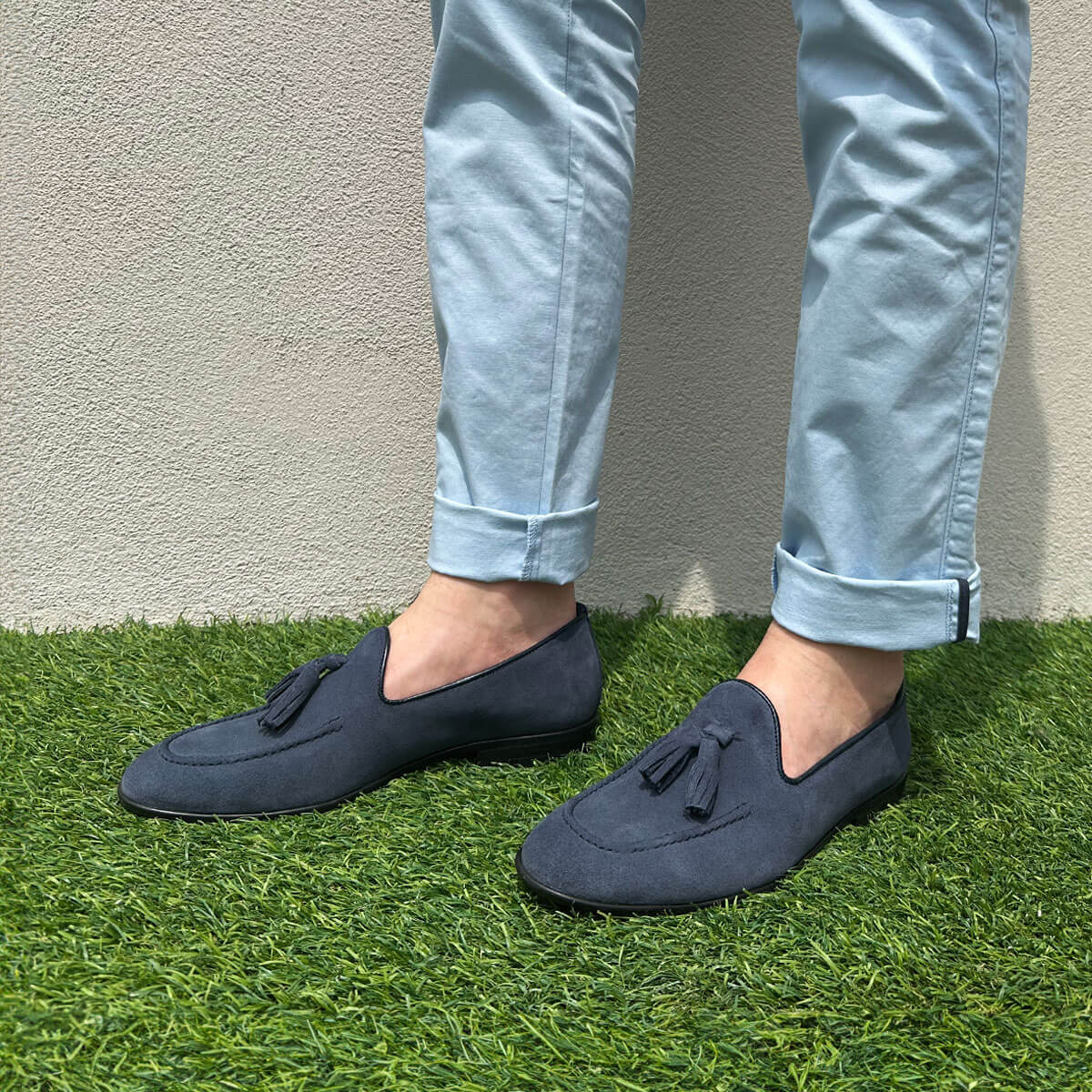 Uomo incossa Mocassini Uomo blu con nappine Duca di Morrone made in italy