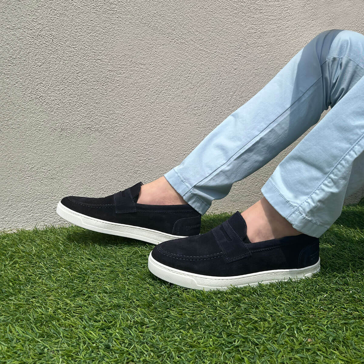 UOMO INDOSSA mocassini uomo slip on scamosciati blu Duca di Morrone