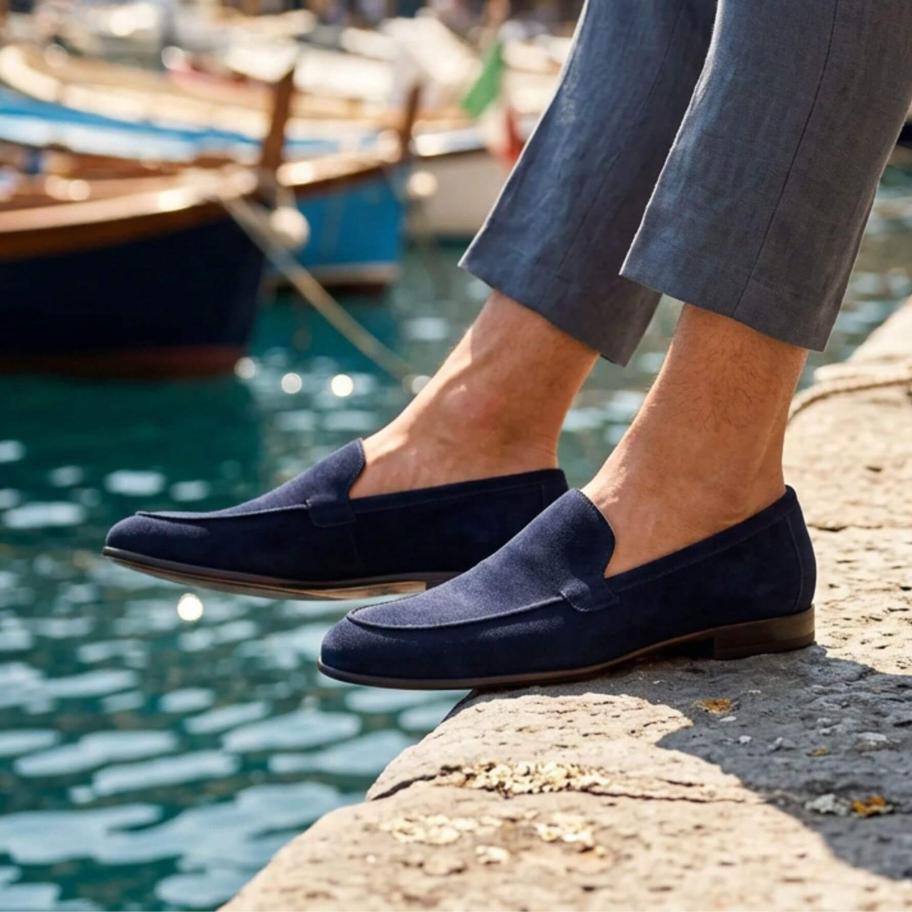 Herren-Mokassin aus blauem Wildleder – Ermes