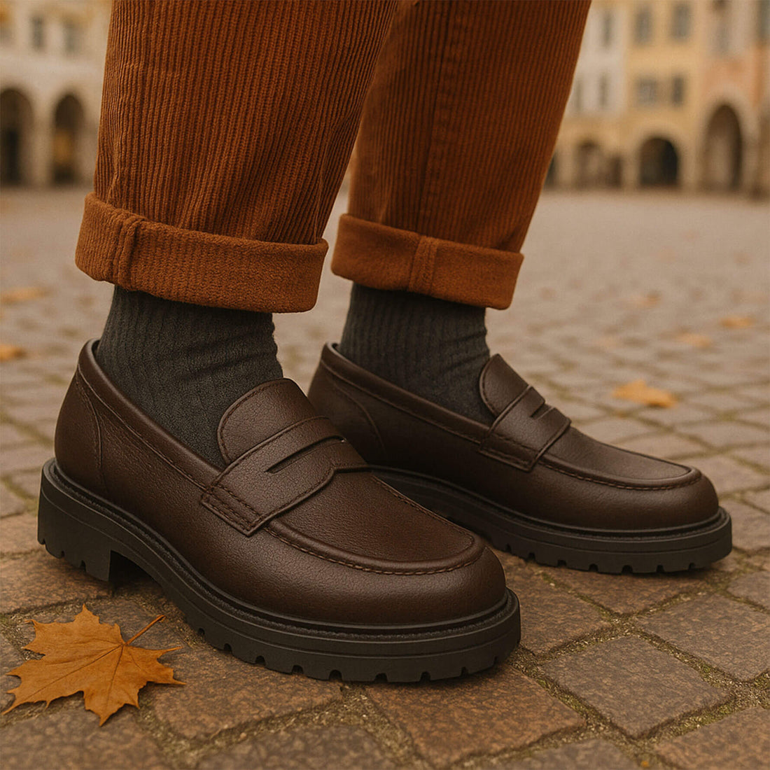 Uomo indossa Mocassini invernali pelle marone - Made in italy - Fulvio