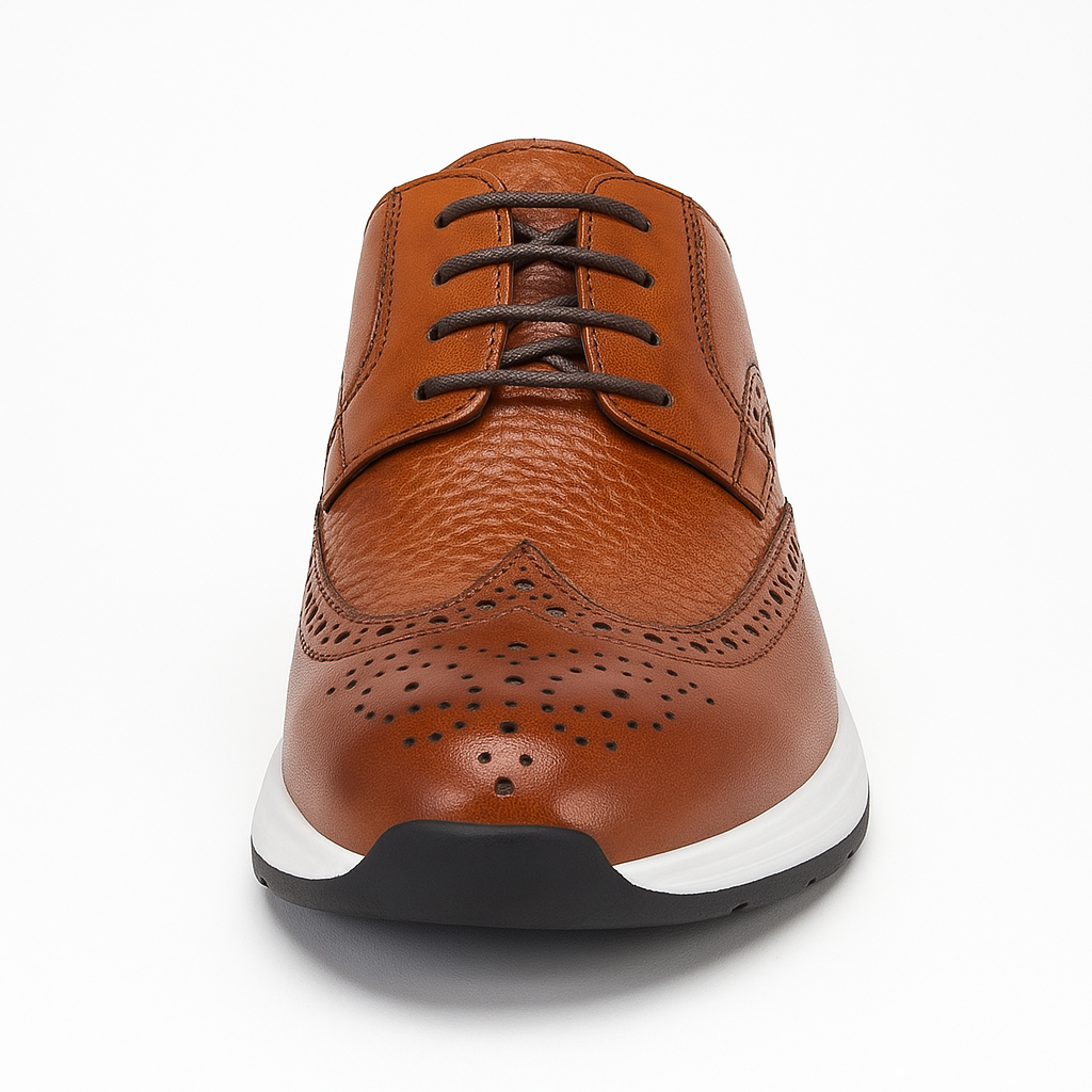 Scarpe snekears eleganti Stringate da uomo in pelle marrone made in italy vista frontale