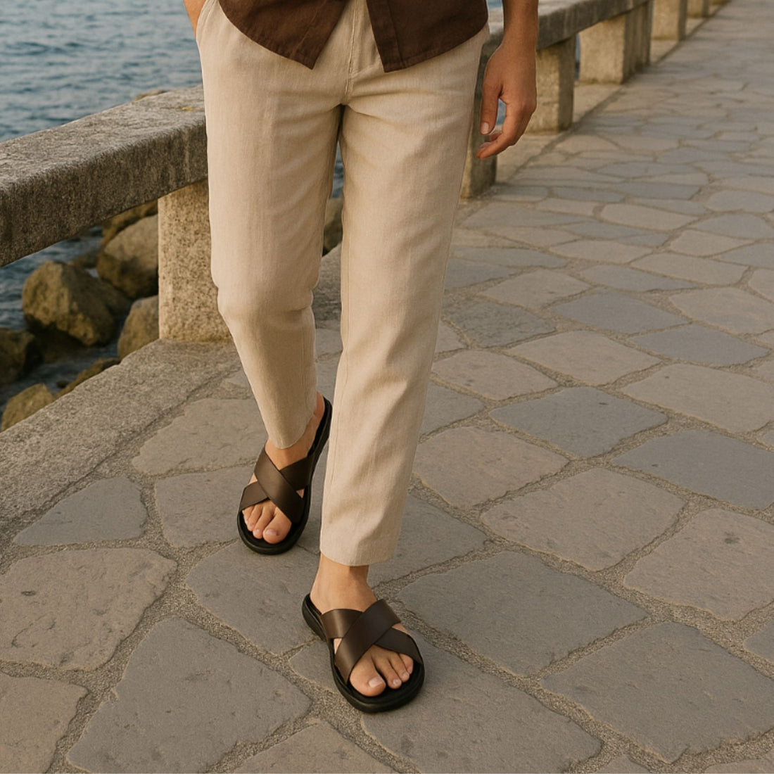 Sandali cinturino incrociato marrone - Umberto