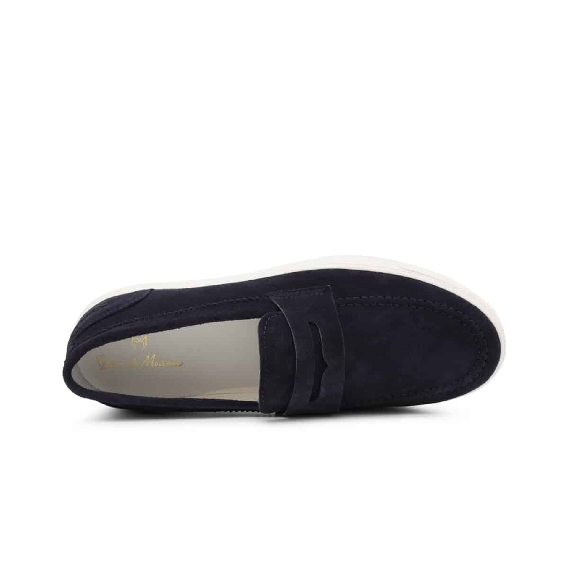 mocassini uomo slip on scamosciati blu Duca di Morrone vista da alto
