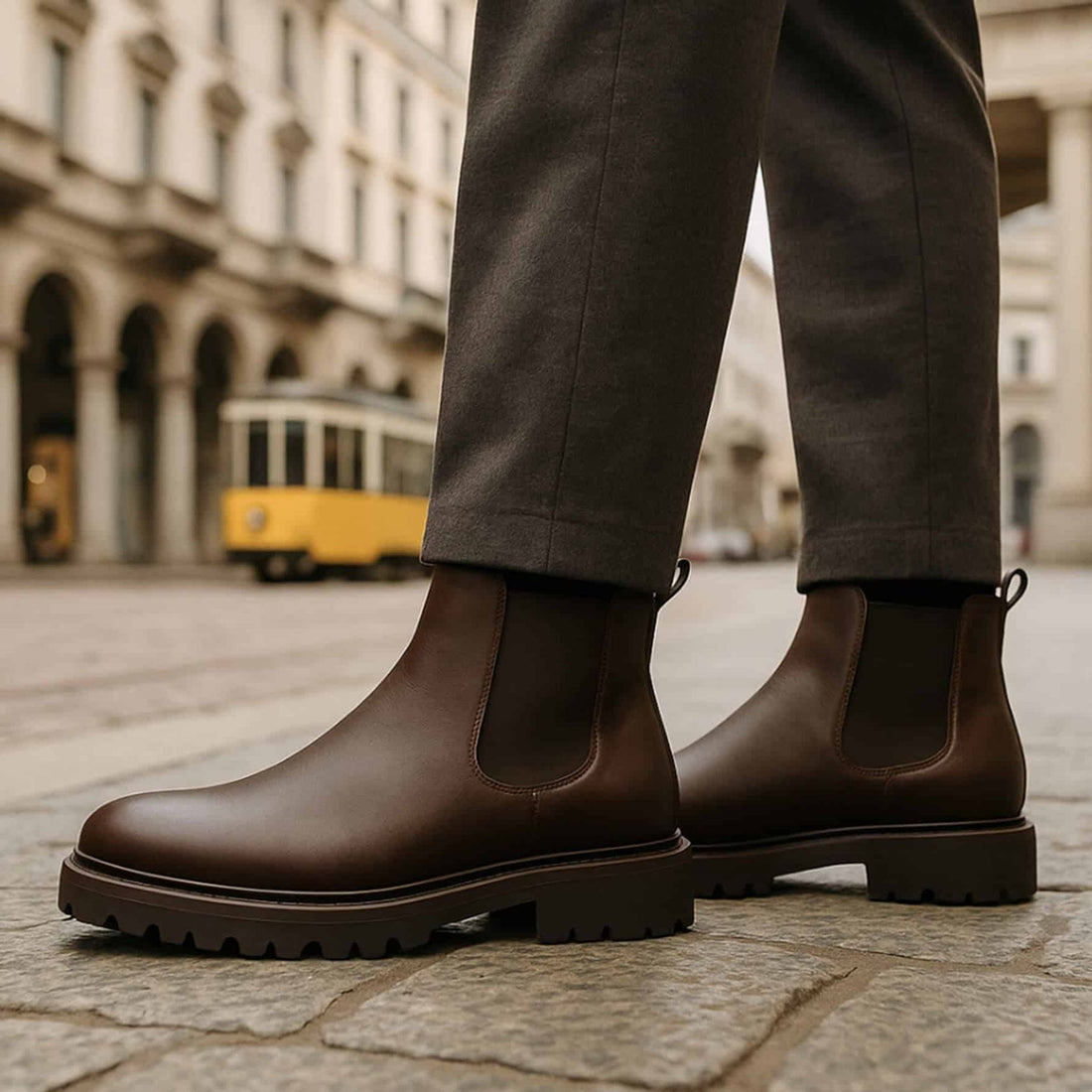 uomo indossa Stivaletti Uomo in Pelle Marrone | Made in Italy | Furio