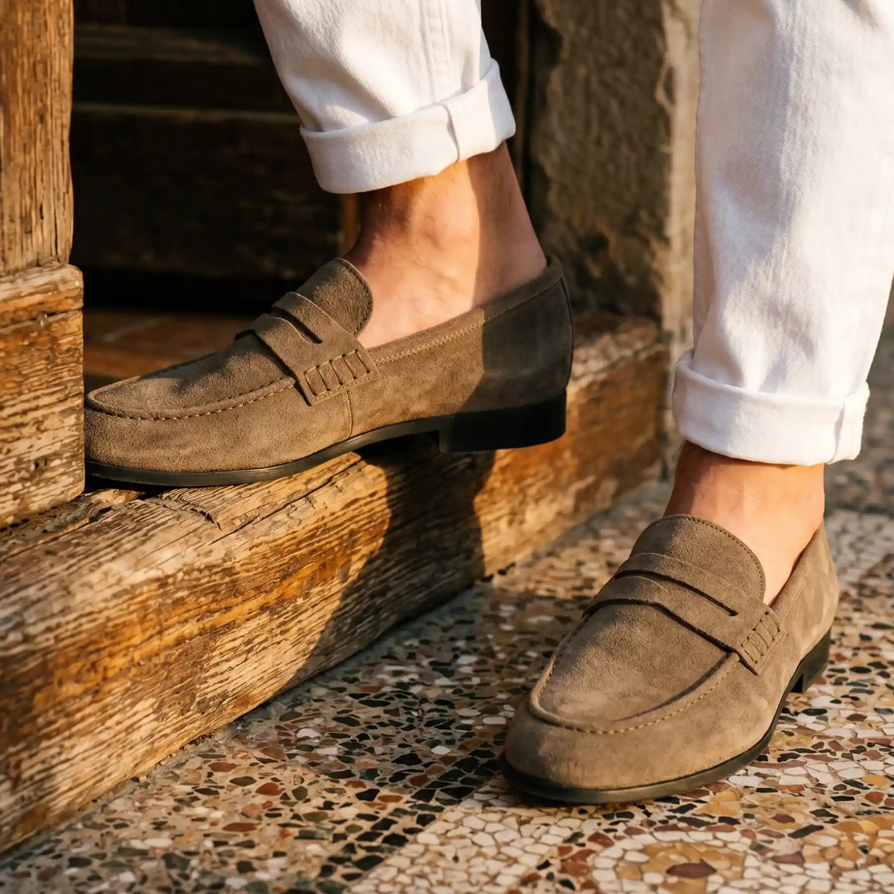 Dove gray suede moccasins - Leone