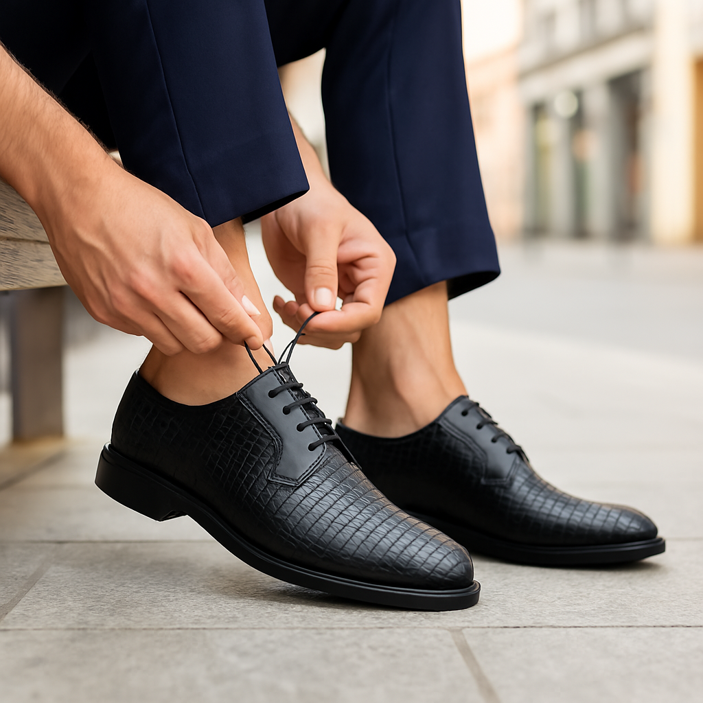 Stringate Derby intrecciate nero - Filiberto