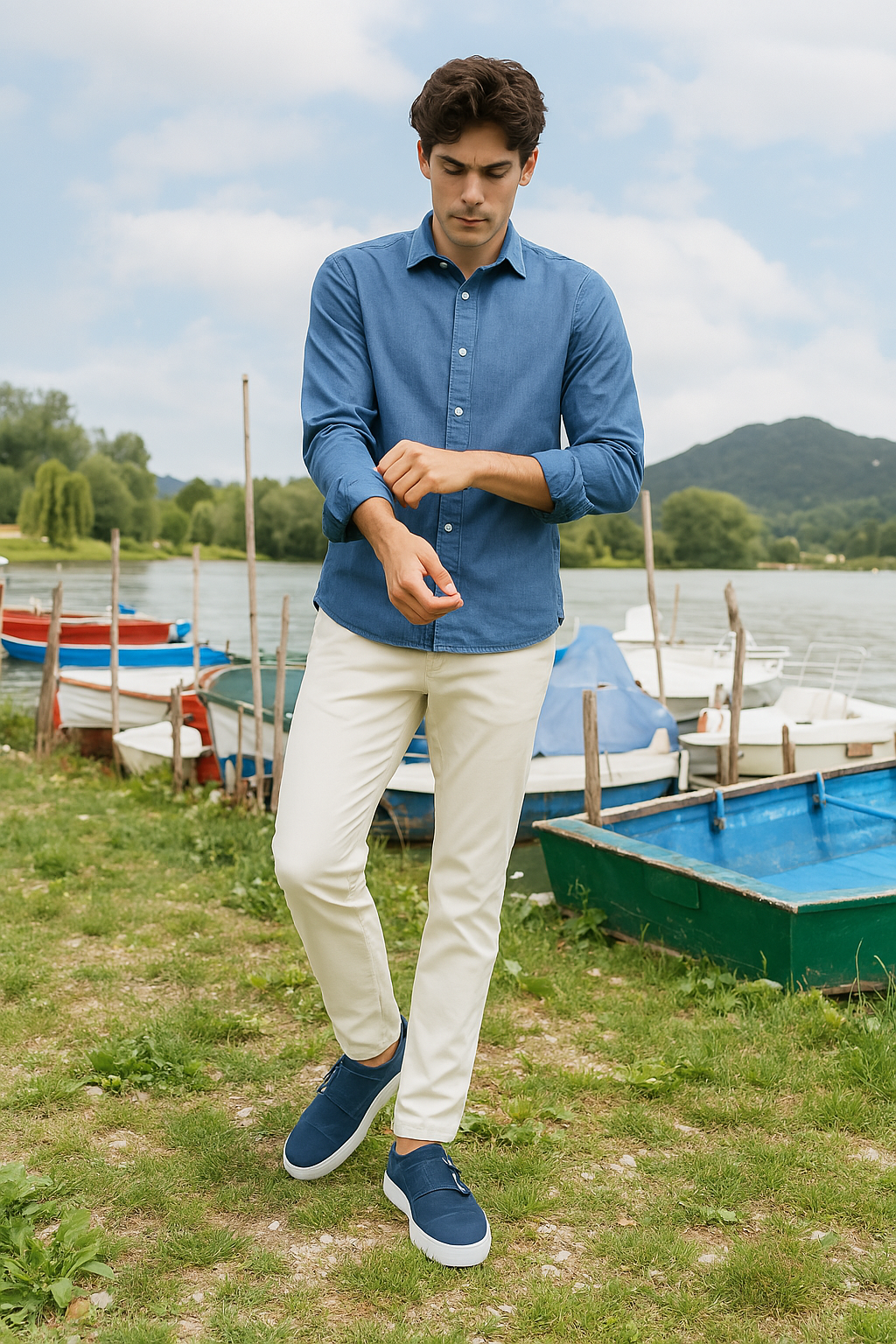 Boucle en daim bleu double - Guglielmo