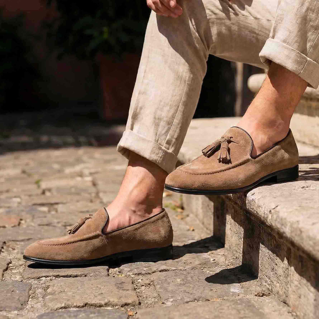 Wildleder-Mokassins mit Quasten Taubengrau - Ascanio