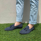 Uomo incossa Mocassini Uomo blu con nappine Duca di Morrone made in italy