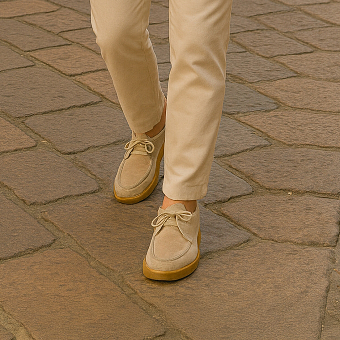 uomo indossa Scarpe ingegnere Uomo​ in camoscio beige | Made in Italy | Dandy