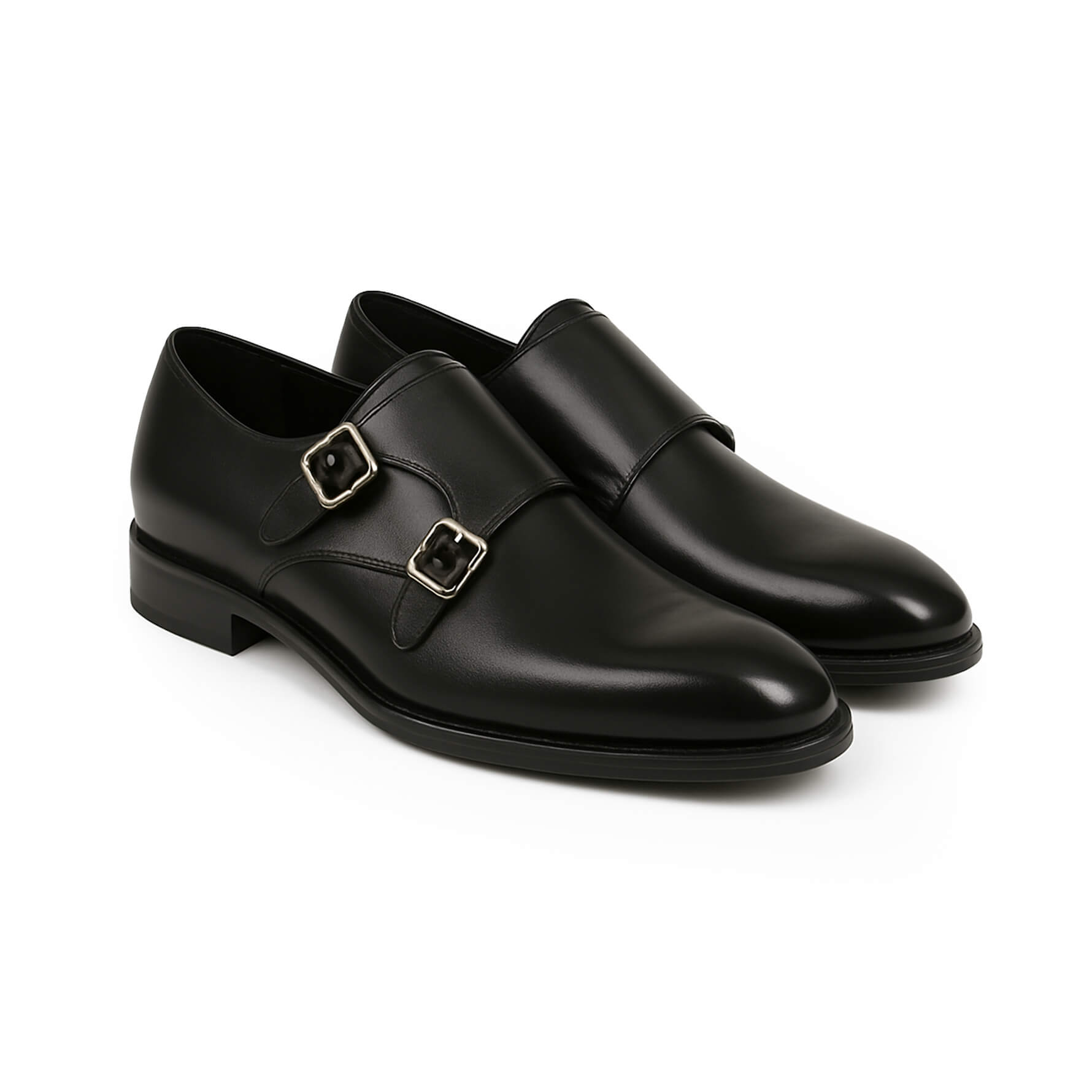 Paio di Scarpe Doppia Fibbia in Pelle Nera - Davide