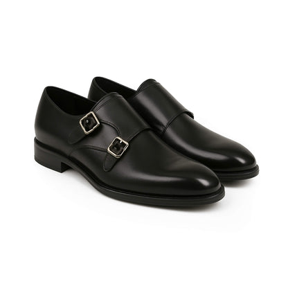 Paio di Scarpe Doppia Fibbia in Pelle Nera - Davide