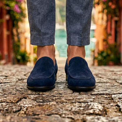 Herren-Mokassin aus blauem Wildleder – Ermes