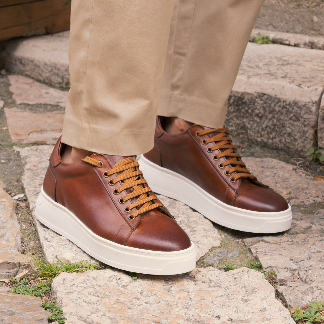 Braune Leder -Turnschuhe - Fabrizio