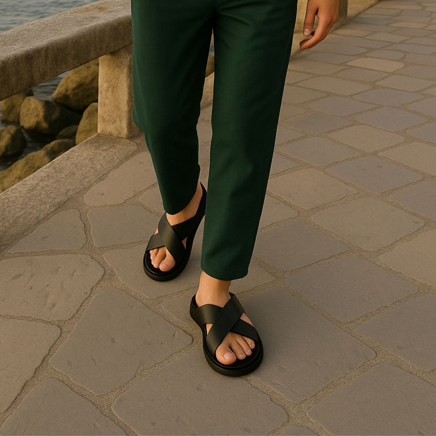 Sandali Uomo in Pelle nera doppia fascia Made in Italy Umberto