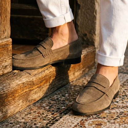 Dove gray suede moccasins - Leone