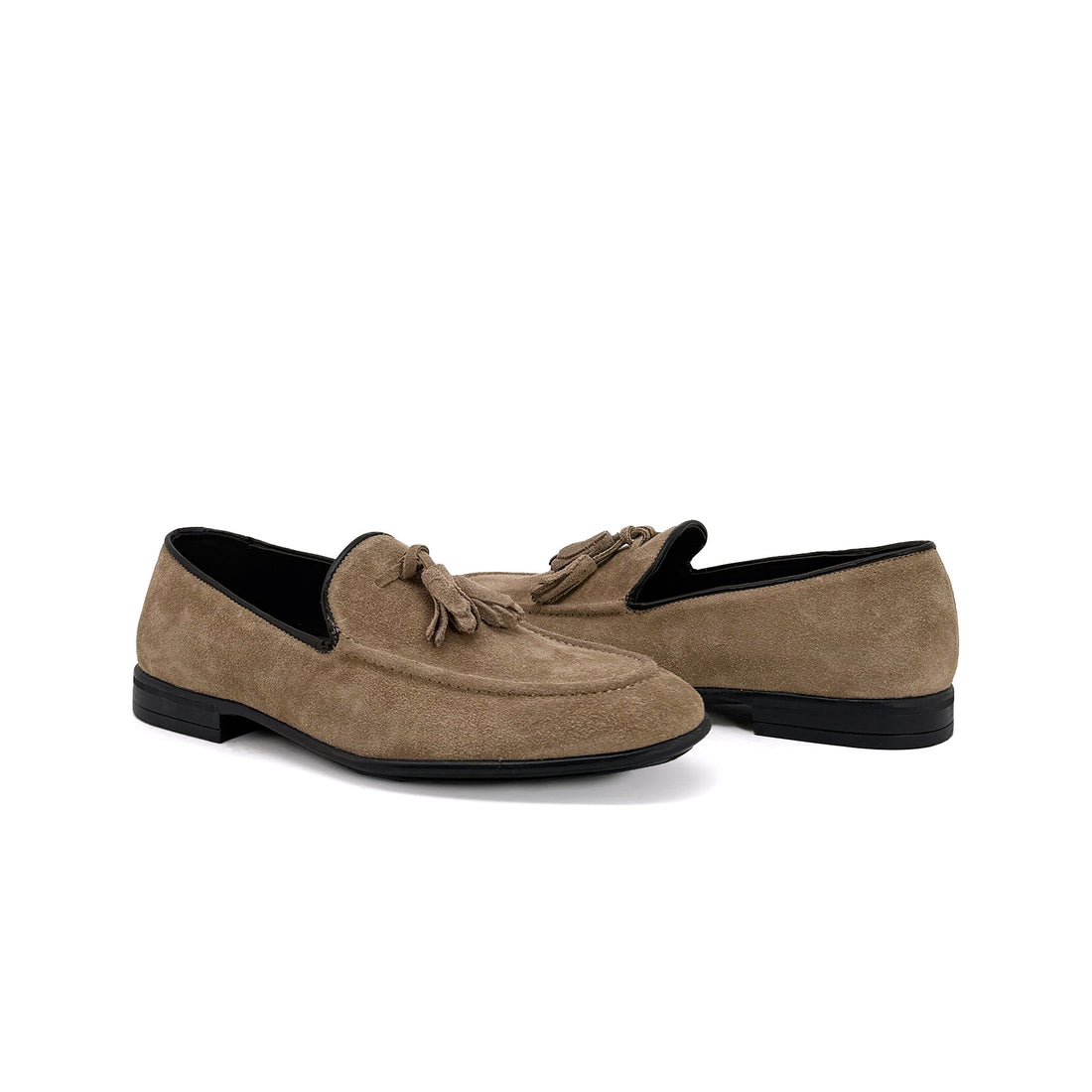 Mocassins en daim à pompons gris tourterelle - Ascanio